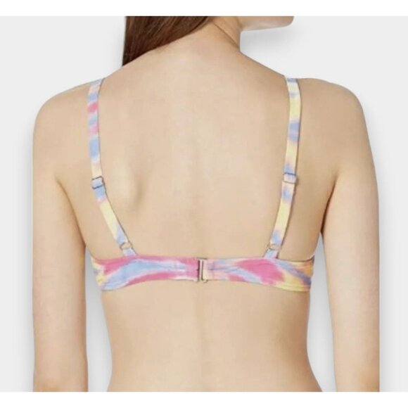 TOMMY HILFIGER Tie Dye Stretch Tie-Front Deep V Neck Bikini Top Hot Pink L NWT - Picture 8 of 10